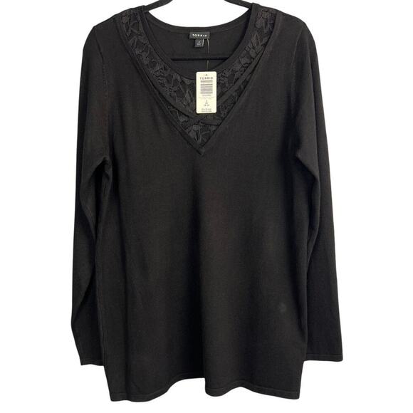 NWT Torrid Black Long Sleeve Cross Front Lace Sweater Size 2 - Picture 1 of 9